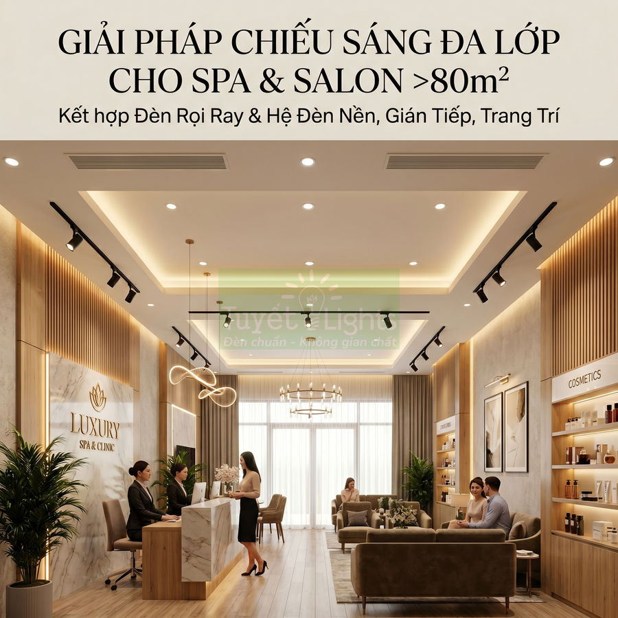 Giải pháp đèn rọi ray và đèn trần trang trí cho không gian spa salon cao cấp trên 80m2