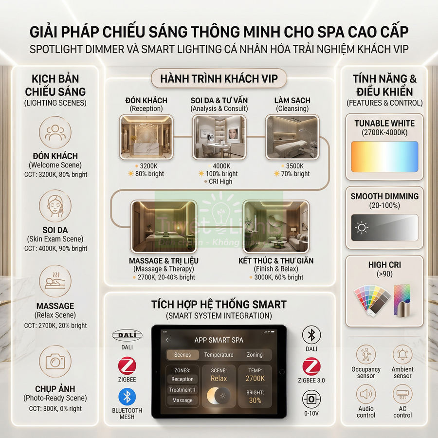 Giải pháp chiếu sáng thông minh cho spa cao cấp với app điều khiển hệ thống đèn spa trên máy tính bảng