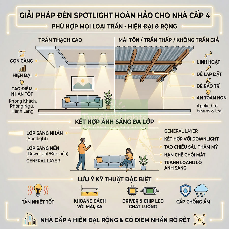 Đèn spotlight cho nhà cấp 4 có phù hợp không?
