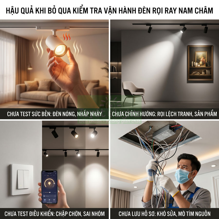 Hình ảnh minh họa các lỗi khi lắp đặt và vận hành đèn rọi ray nam châm trong nhà