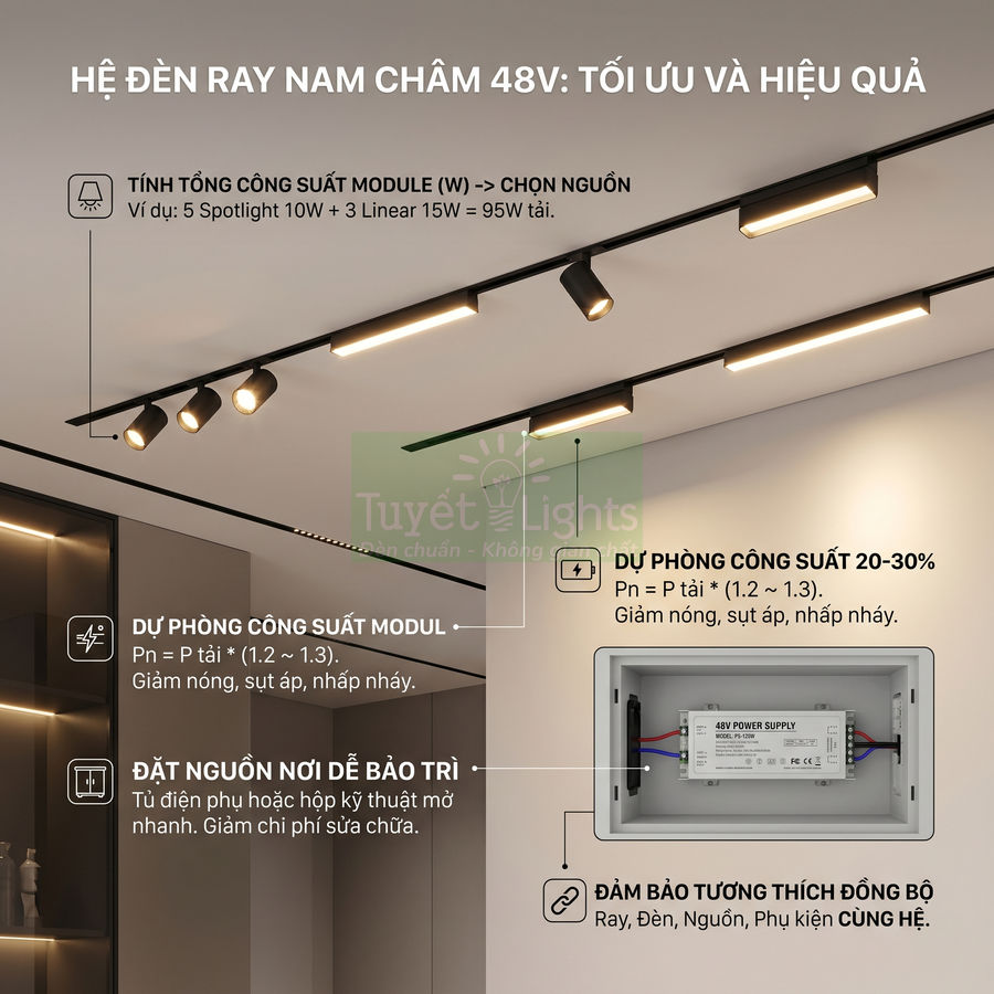 Hệ đèn ray nam châm 48V Tuyết Lights lắp trần hiện đại chiếu sáng phòng khách