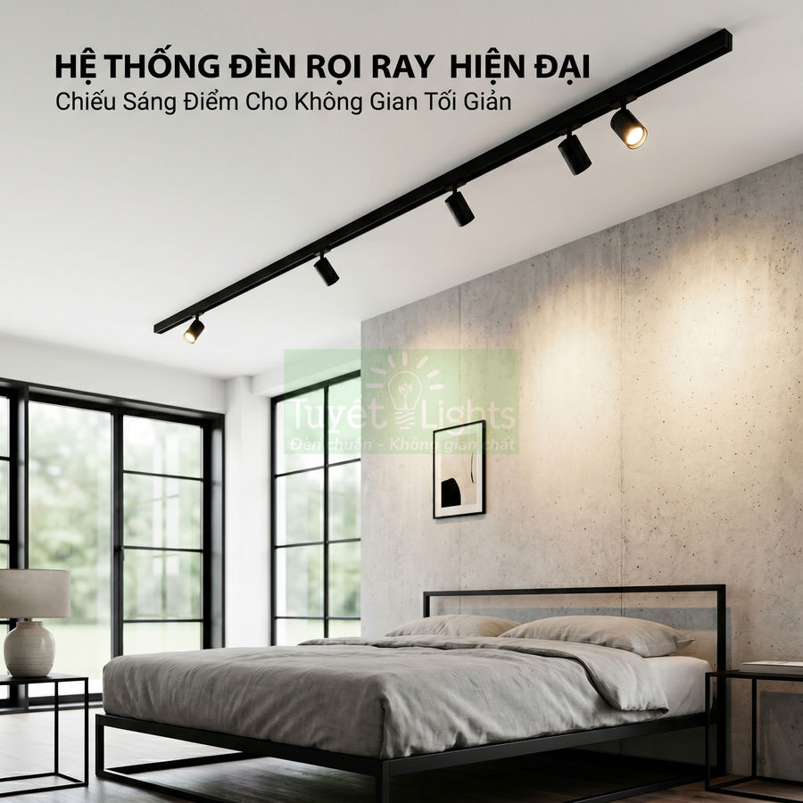 Đèn rọi ray hiện đại Tuyết Lights lắp trần chiếu sáng phòng ngủ tối giản