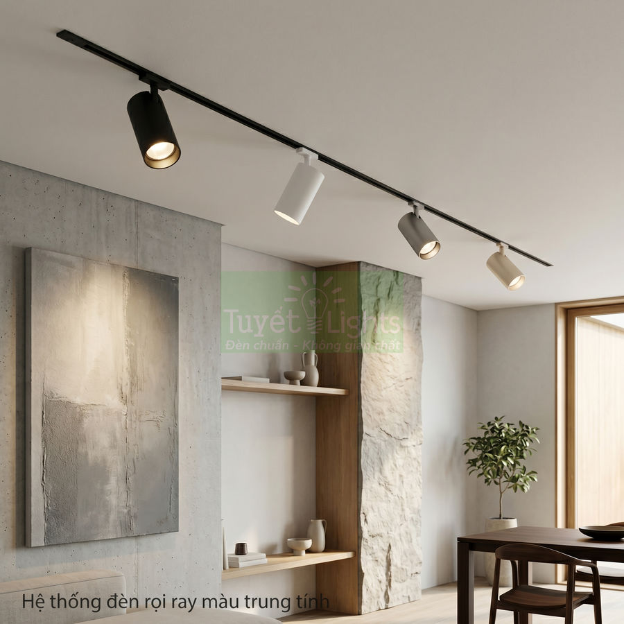 Đèn rọi ray Tuyết Lights màu trung tính lắp trần chiếu sáng phòng khách hiện đại