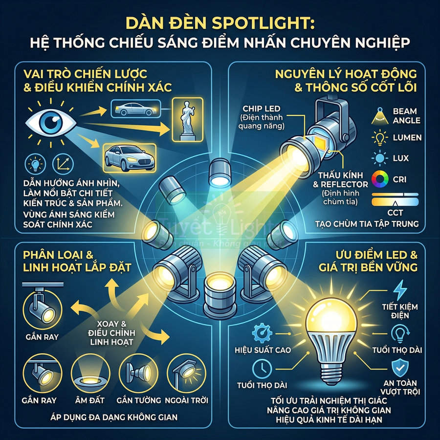 Dàn đèn spotlight là gì? Cấu tạo và nguyên lý hoạt động chi tiết