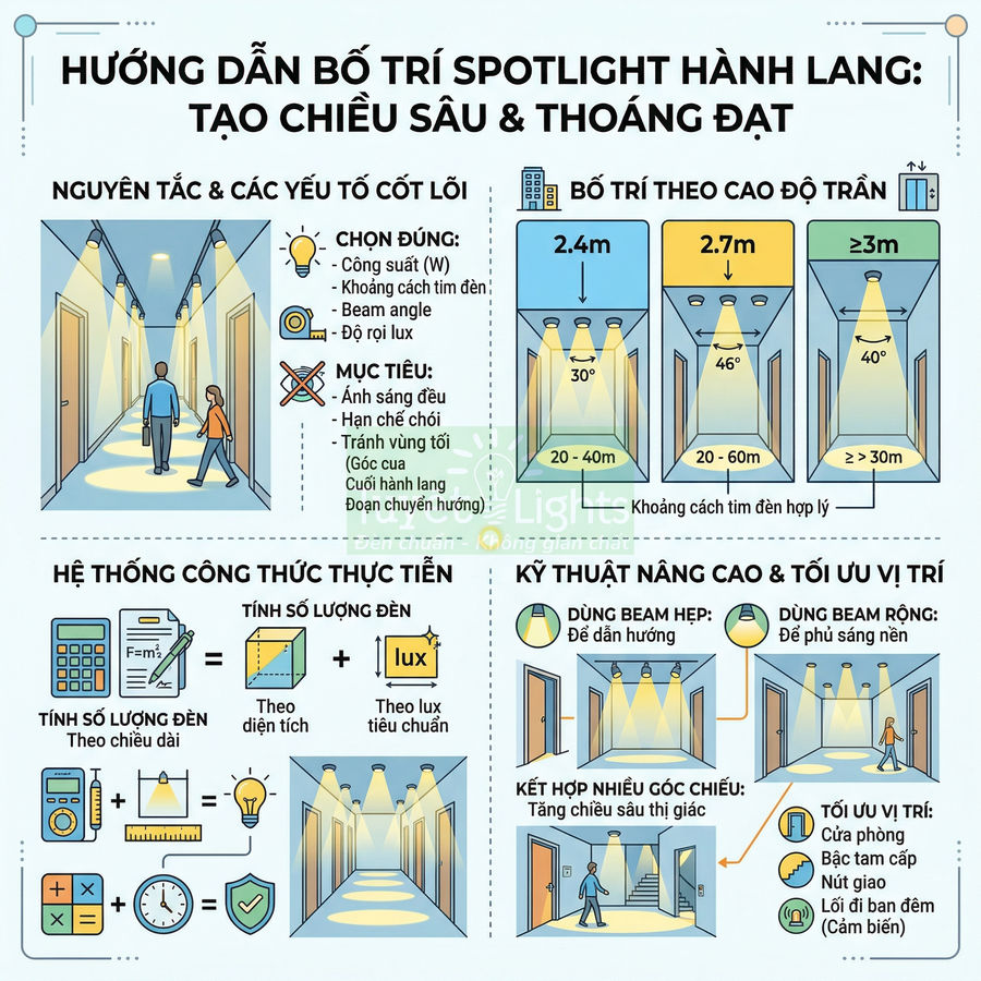 Đèn spotlight cho hành lang: cách bố trí hợp lý