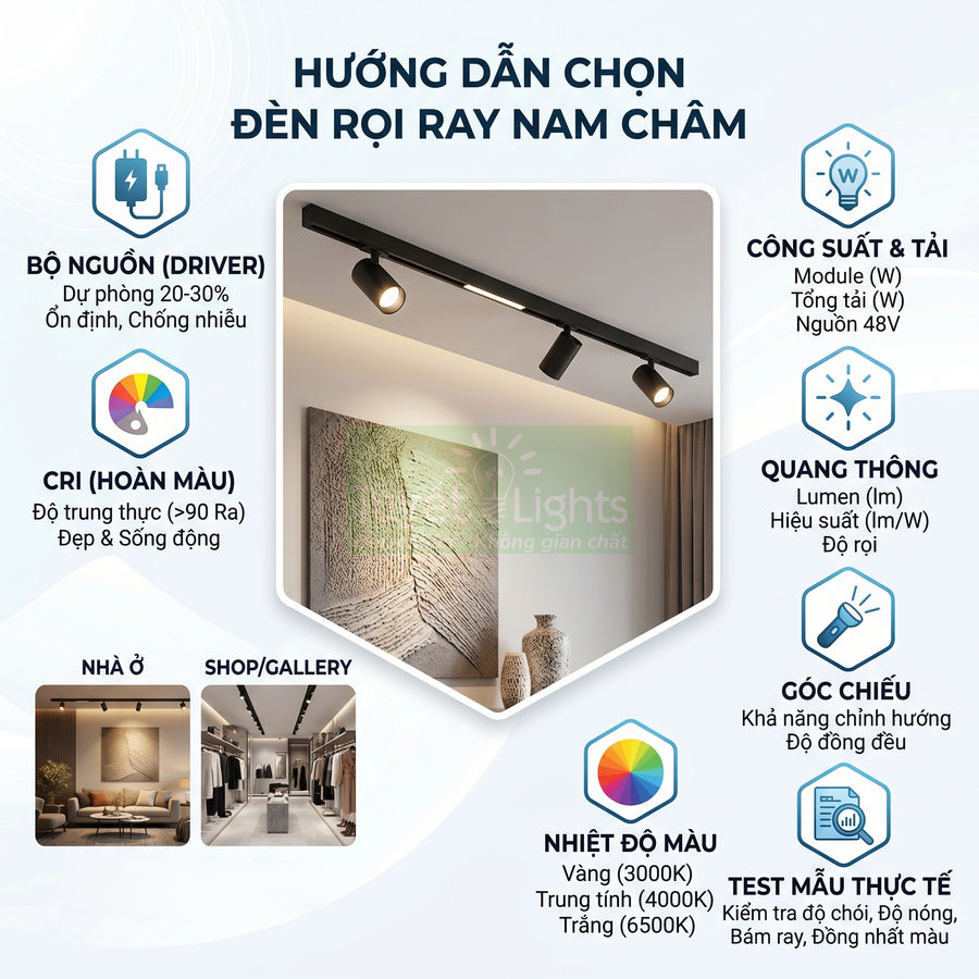 Những thông số cần xem trước khi mua đèn rọi ray nam châm