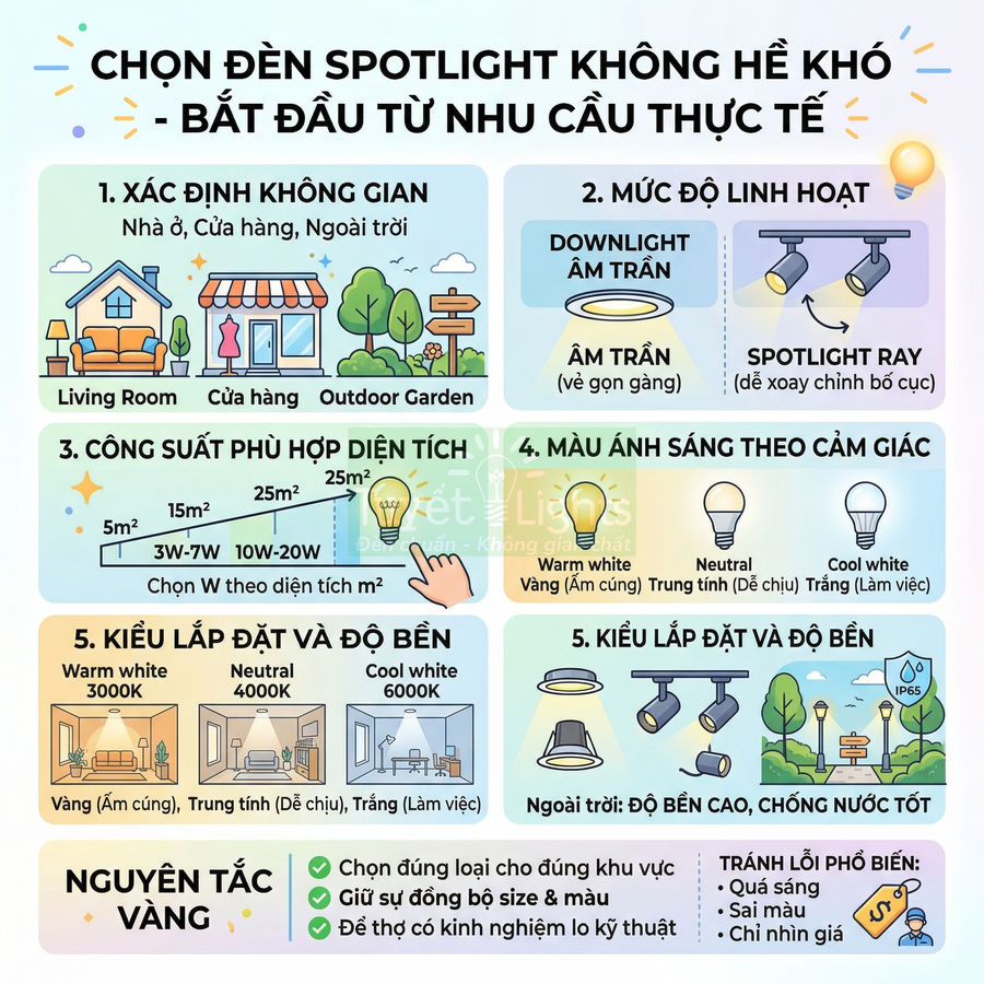 Cách chọn đèn spotlight cho người không rành kỹ thuật