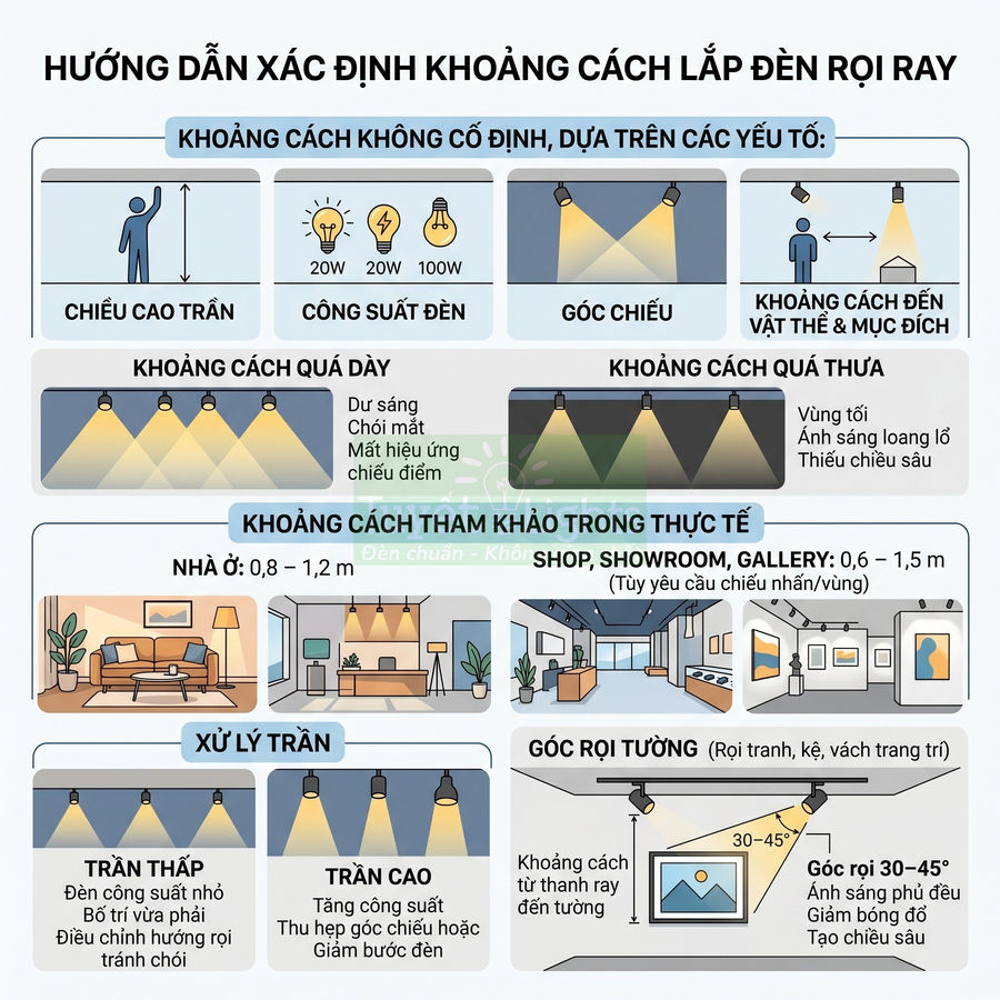 Khoảng cách lắp đèn rọi ray bao nhiêu là hợp lý?