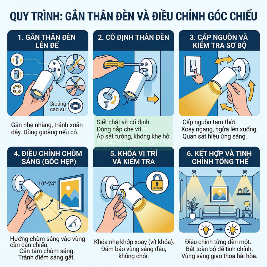 Hướng dẫn lắp đặt và điều chỉnh góc chiếu cho đèn rọi tường trong phòng khách