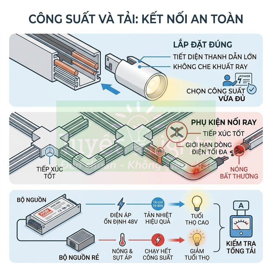 Hướng dẫn lắp đặt và chọn bộ nguồn cho đèn ray LED an toàn, tiếp xúc tốt, tản nhiệt hiệu quả