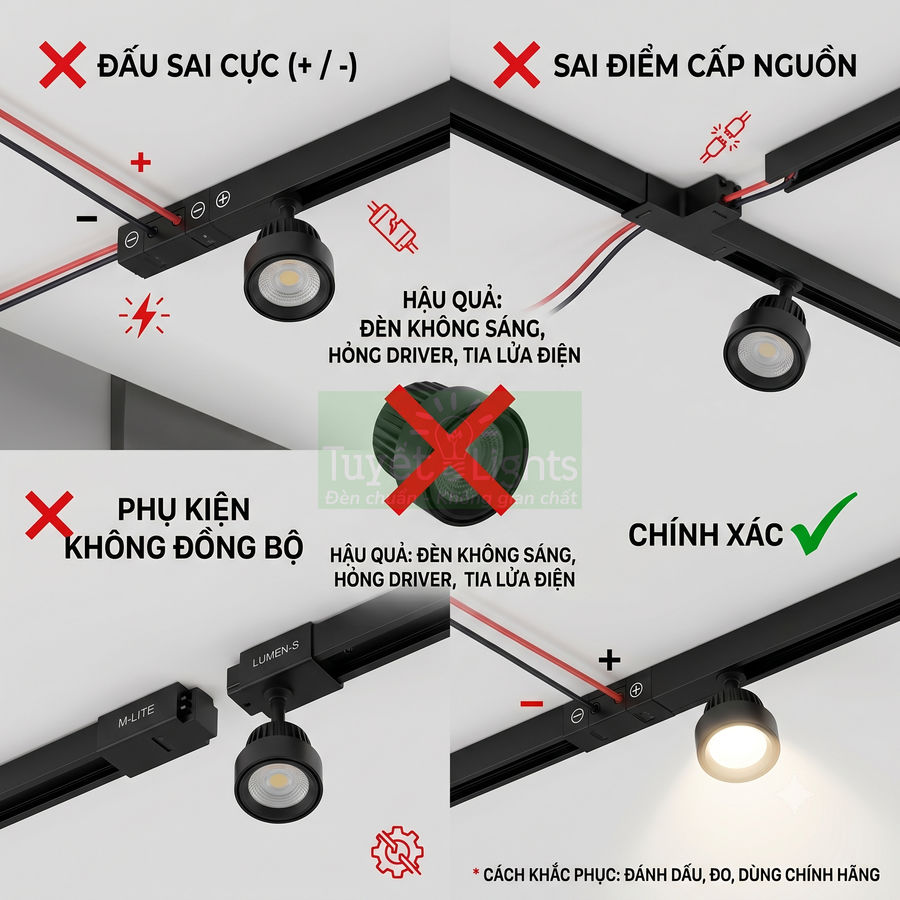 Hướng dẫn lắp đặt đèn rọi ray M-Lite đúng cực và đúng phụ kiện để đèn chiếu sáng an toàn