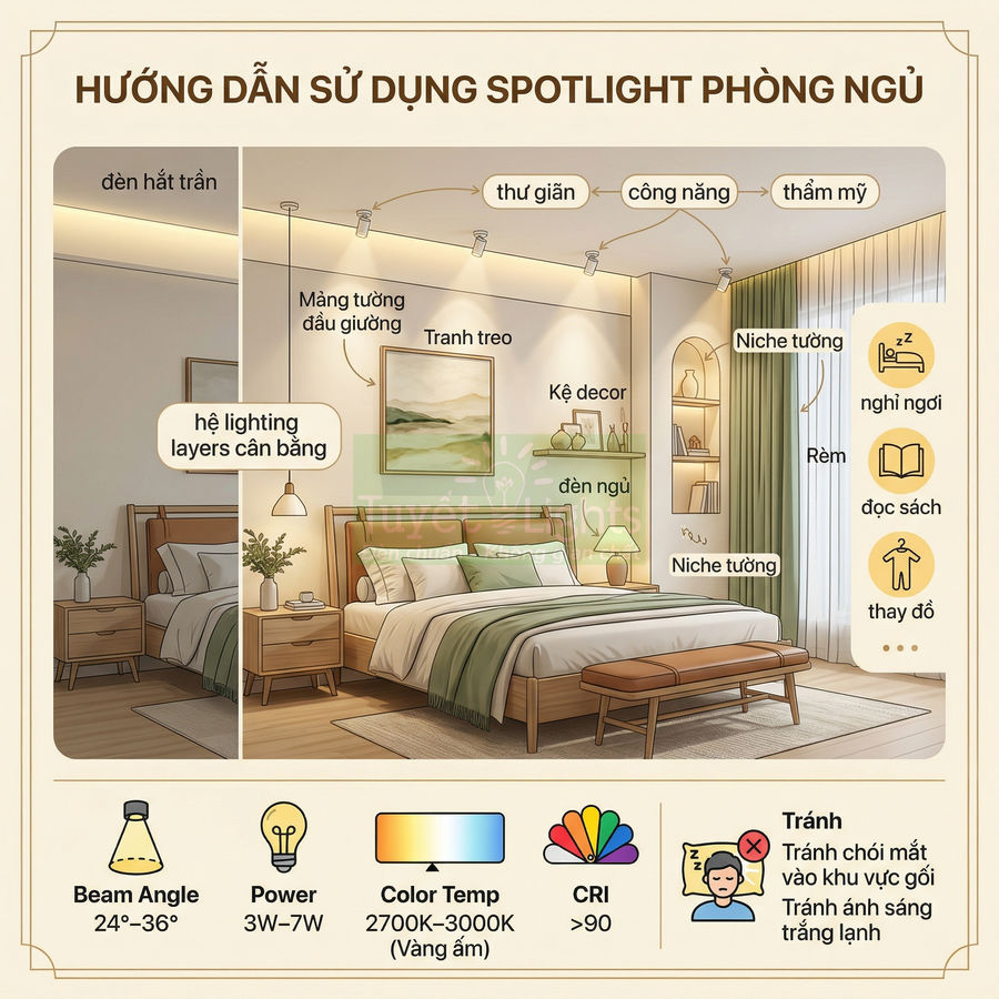 Đèn spotlight cho phòng ngủ có nên dùng không?