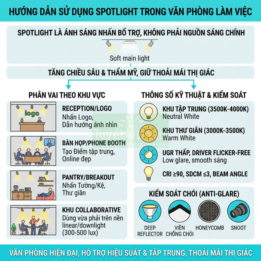 Đèn spotlight cho văn phòng làm việc cần lưu ý gì?