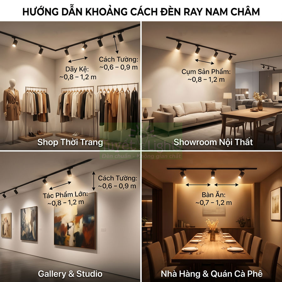 Hướng dẫn lắp đặt đèn ray nam châm cho shop thời trang, showroom nội thất, gallery và nhà hàng quán cà phê
