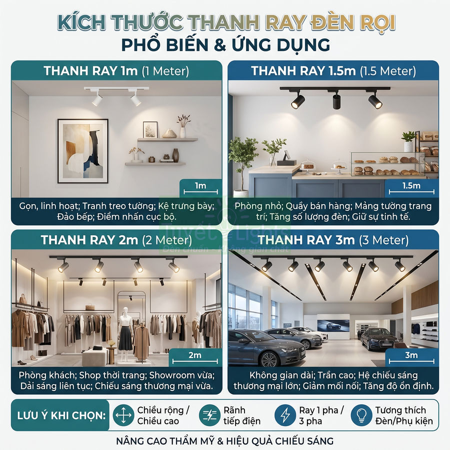 Kích thước thanh ray đèn rọi phổ biến hiện nay là bao nhiêu?