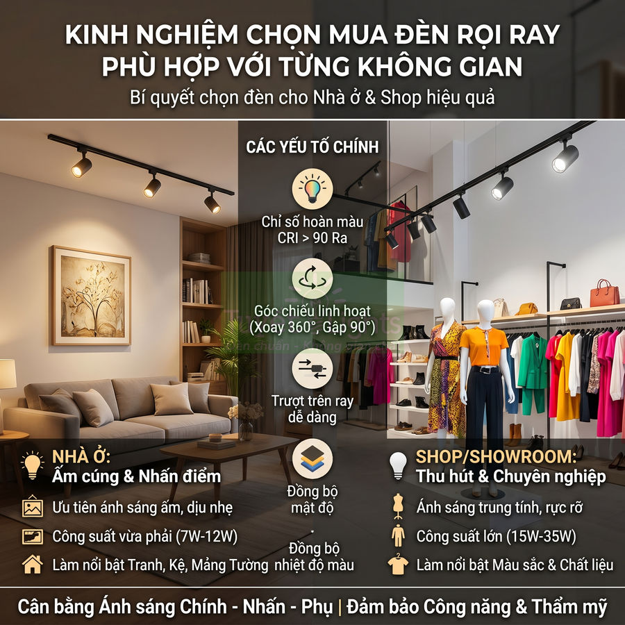 Kinh nghiệm chọn mua đèn rọi ray phù hợp với từng không gian