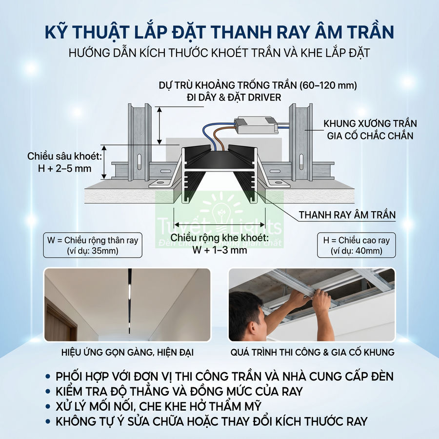 Hướng dẫn kỹ thuật lắp đặt thanh ray âm trần cho hệ thống đèn chiếu sáng hiện đại