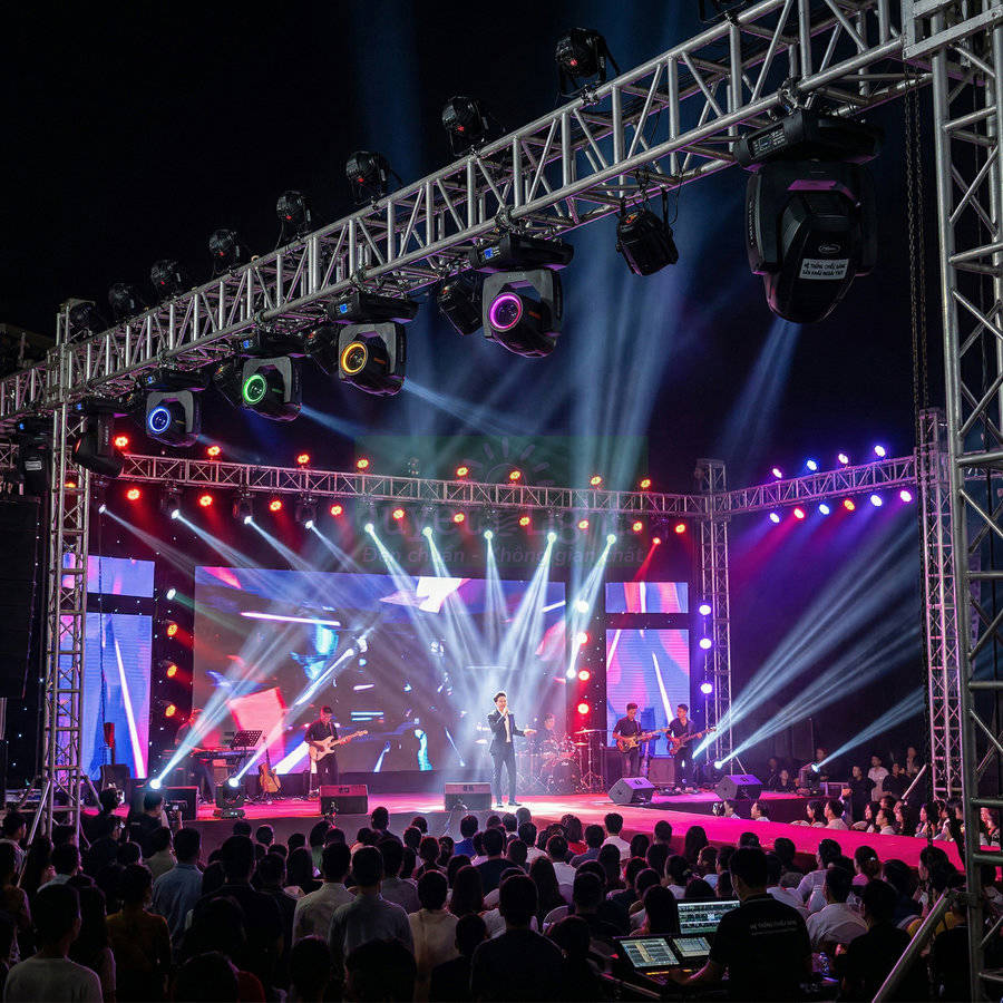 Hệ thống đèn sân khấu chuyên nghiệp chiếu sáng buổi biểu diễn ca nhạc ngoài trời
