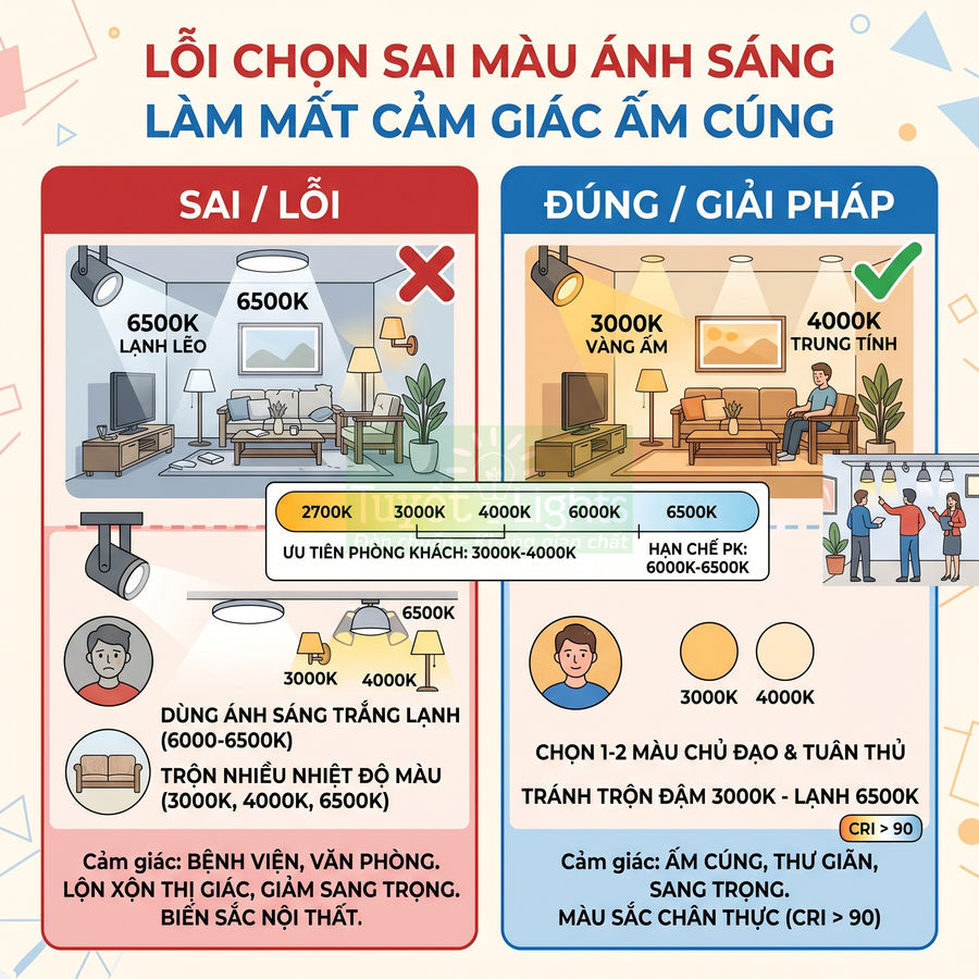 Hướng dẫn chọn nhiệt độ màu đèn LED cho phòng khách để tạo cảm giác ấm cúng và sang trọng