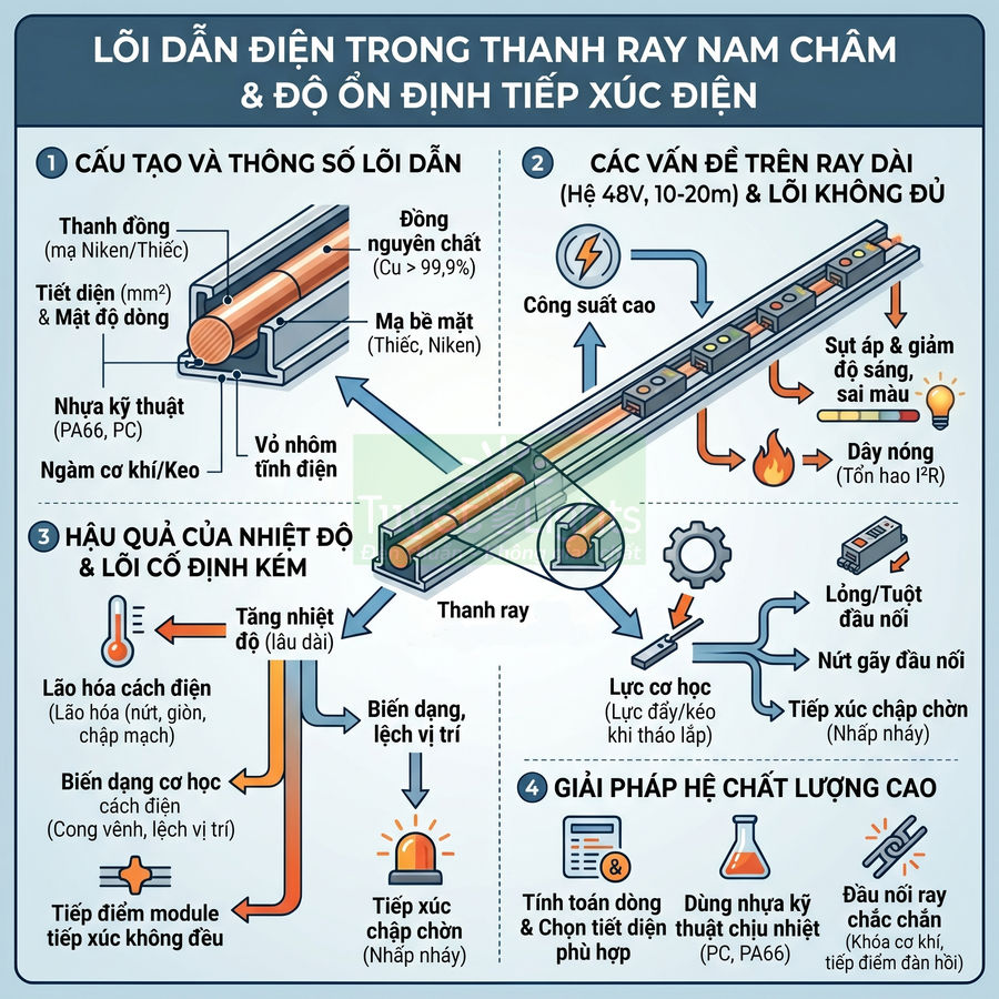 Sơ đồ cấu tạo và các vấn đề của thanh ray nam châm dẫn điện cùng giải pháp nâng cao độ ổn định tiếp xúc