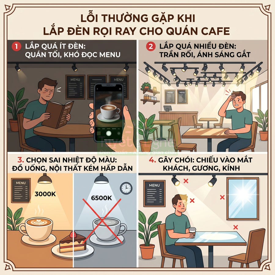 Các lỗi thường gặp khi lắp đèn rọi ray cho quán cafe khiến không gian và đồ uống kém hấp dẫn