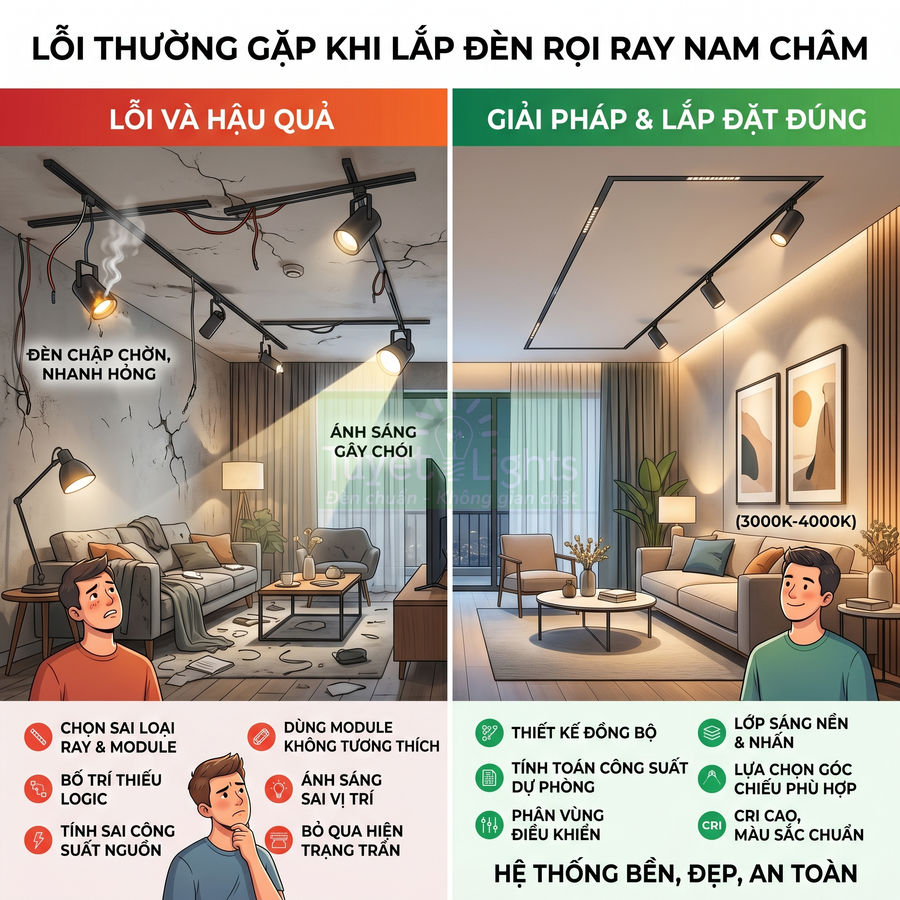 Những lỗi thường gặp khi lắp đèn rọi ray nam châm