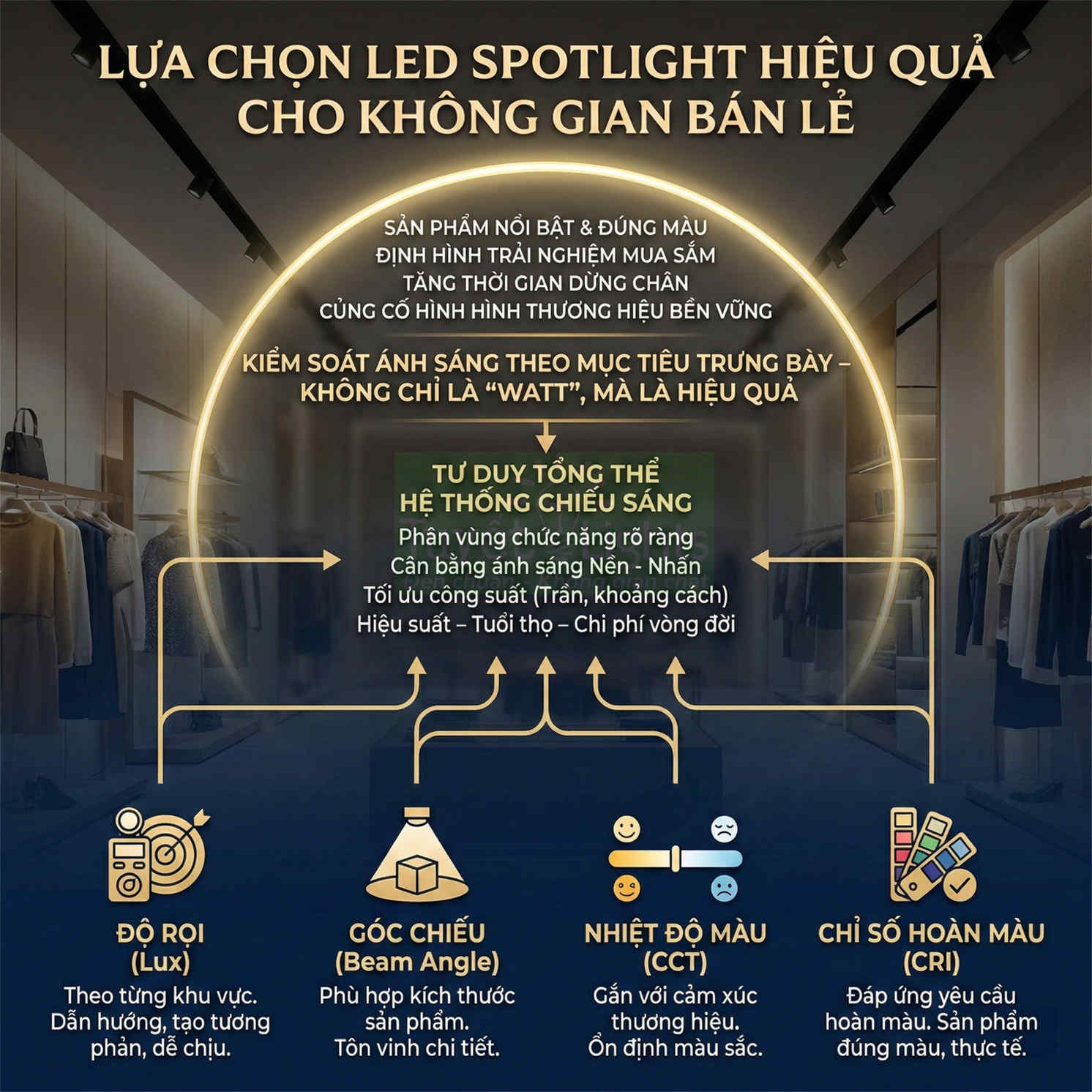Cách chọn bóng đèn LED spotlight phù hợp cho cửa hàng, showroom