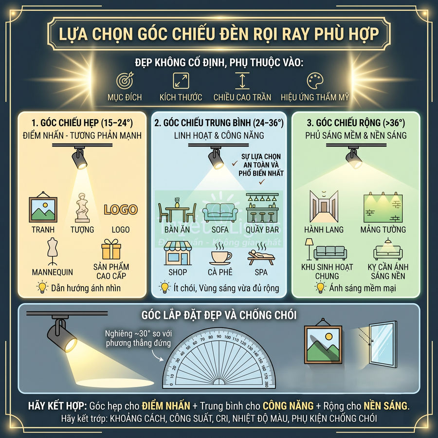 Đèn rọi ray góc chiếu bao nhiêu là đẹp?