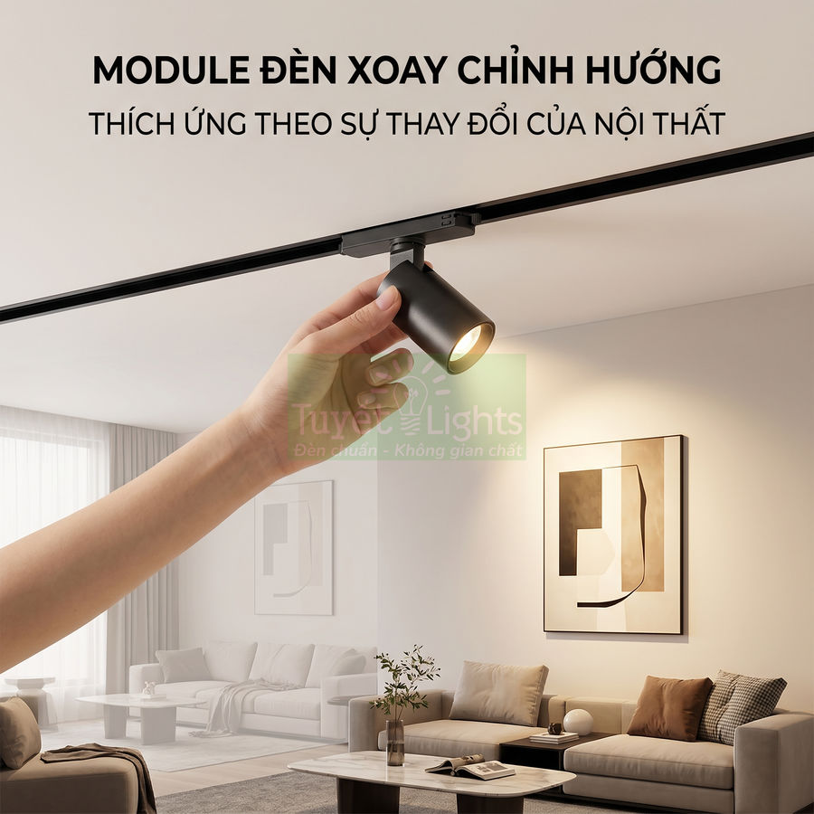 Đèn rọi ray xoay chỉnh hướng Tuyết Lights chiếu sáng phòng khách hiện đại