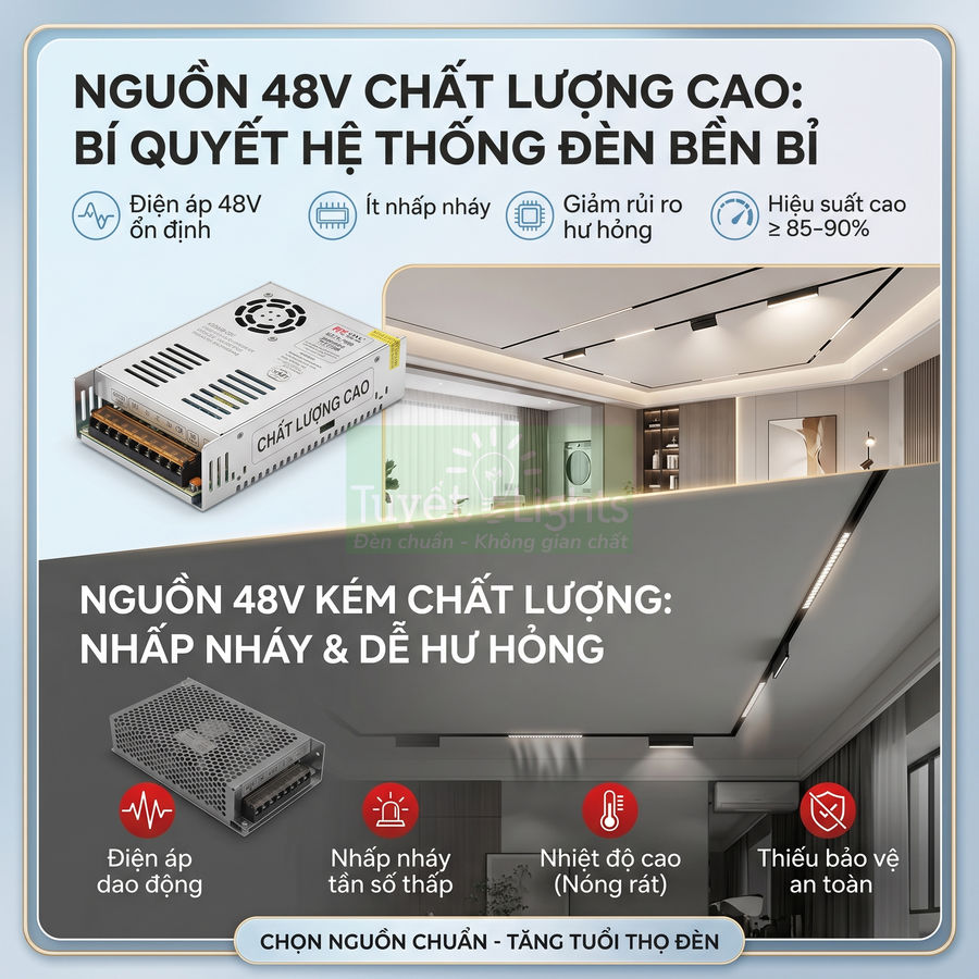 Nguồn điện 48V chất lượng cao cho hệ thống đèn trần hiện đại, ổn định, ít nhấp nháy, tăng độ bền và an toàn