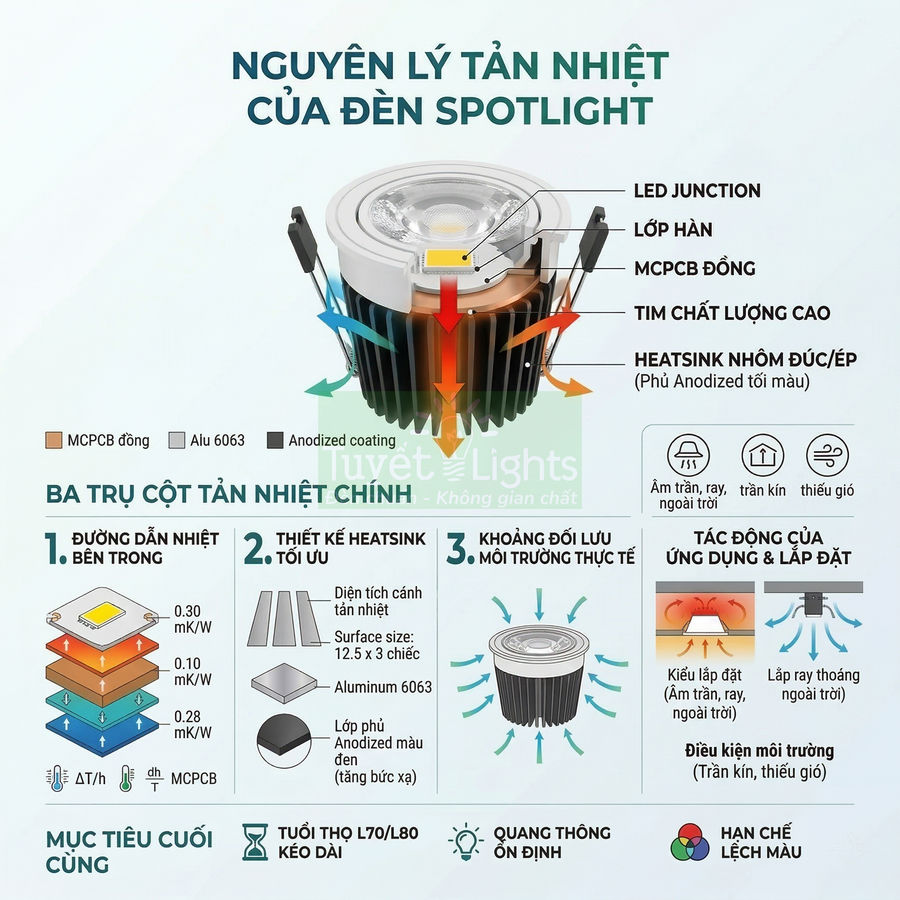 Nguyên lý tản nhiệt của đèn spotlight hiện nay