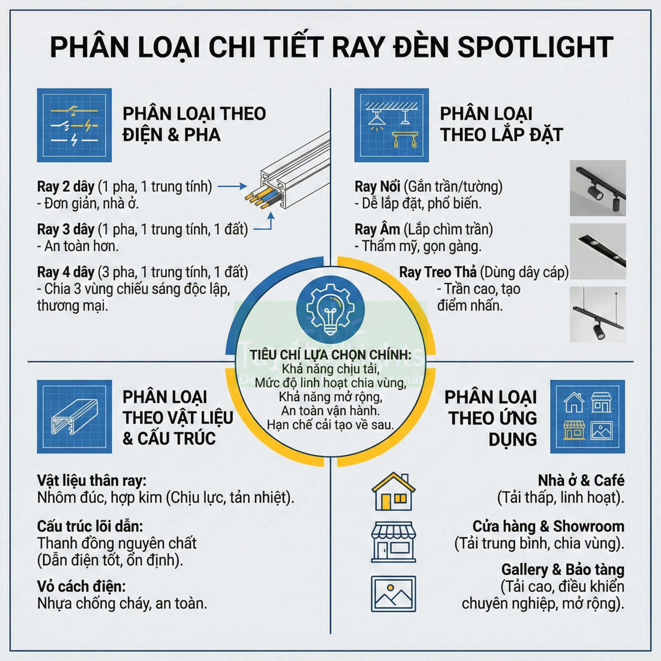 Ray đèn spotlight có những loại nào? Phân loại chi tiết