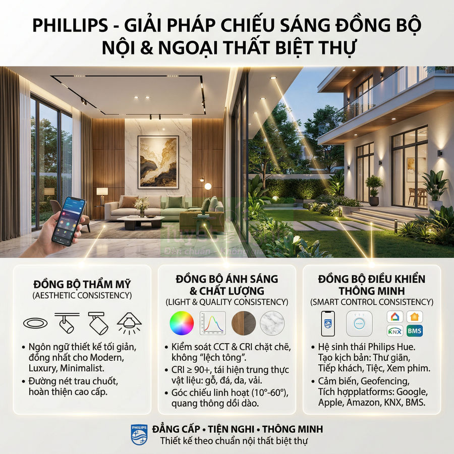 Giải pháp chiếu sáng thông minh Philips cho nội ngoại thất biệt thự điều khiển bằng điện thoại