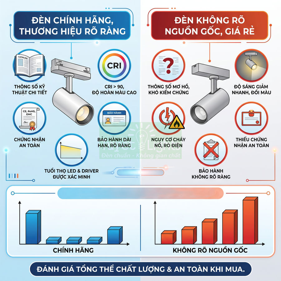 So sánh đèn LED chính hãng và đèn LED giá rẻ không rõ nguồn gốc về chất lượng và độ an toàn