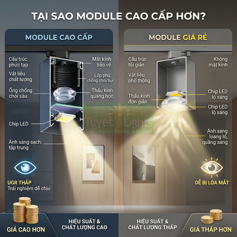 So sánh cấu tạo và ánh sáng module đèn LED cao cấp và module đèn LED giá rẻ trong nội thất