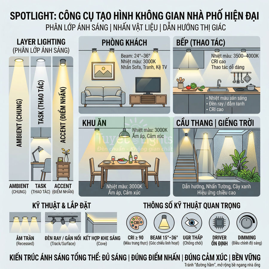 Cách chọn đèn spotlight cho nhà phố hiện đại