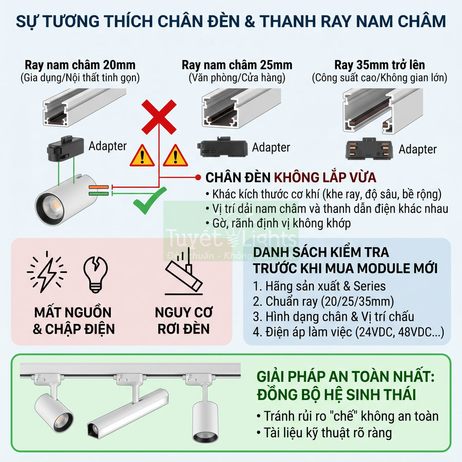 Hướng dẫn chọn chân đèn và thanh ray nam châm 20mm 25mm 35mm cho đèn rọi ray từ Tuyết Lights