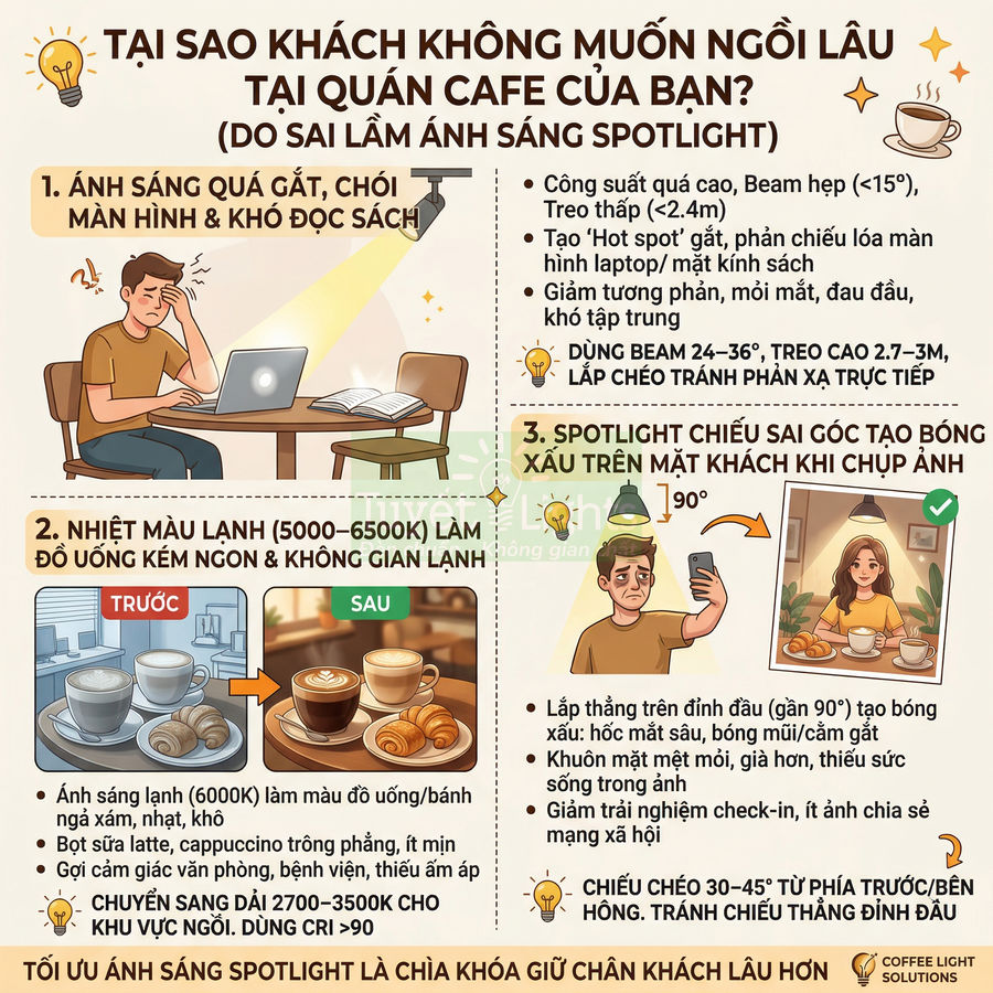 Infographic lý giải vì sao ánh sáng spotlight sai khiến khách không muốn ngồi lâu tại quán cafe