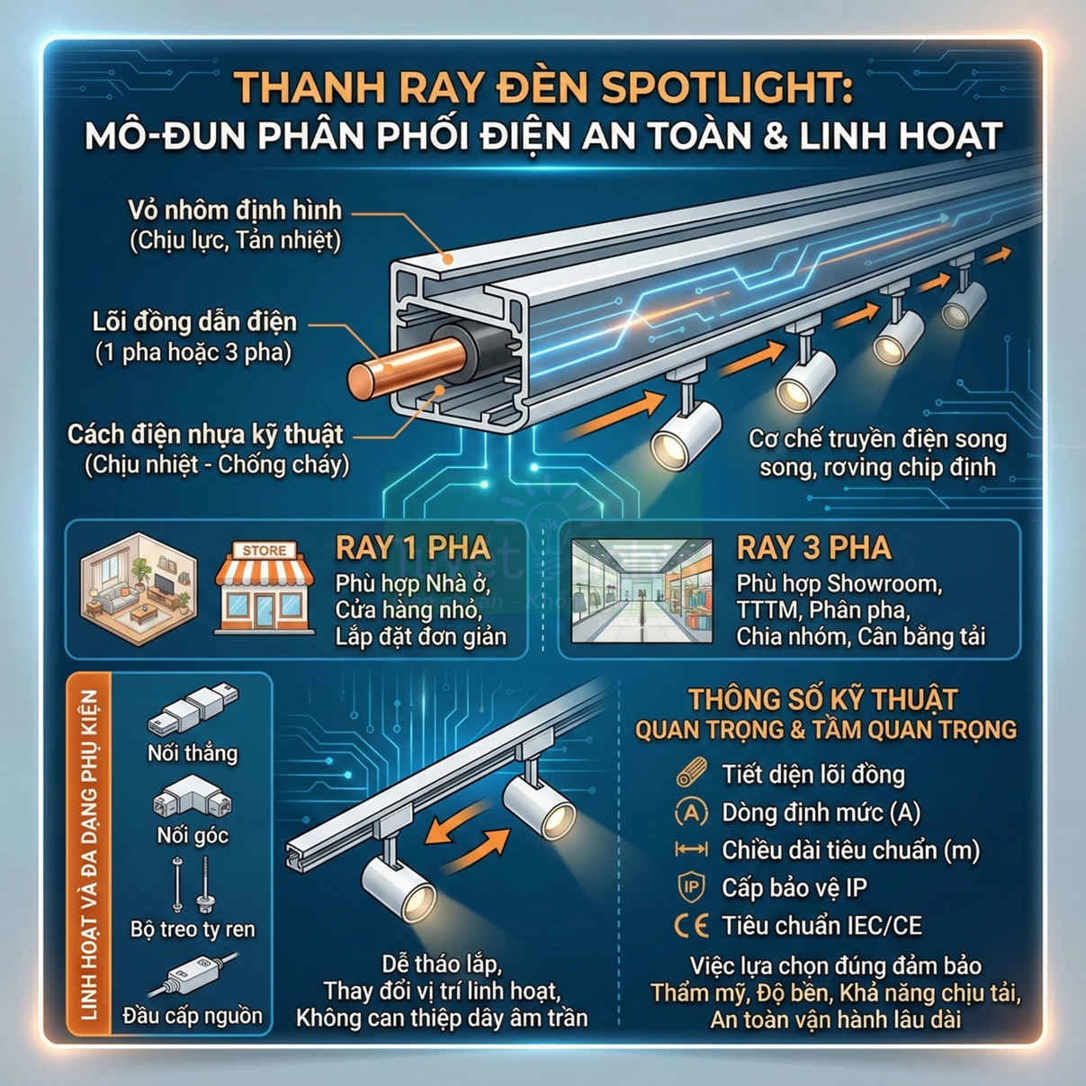 Thanh ray đèn spotlight là gì? Cấu tạo chi tiết từng bộ phận