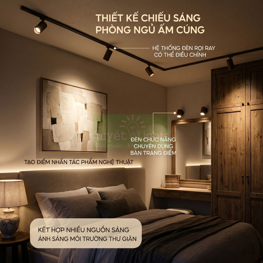 Cách chọn đèn rọi ray cho phòng ngủ ấm cúng, không chói mắt