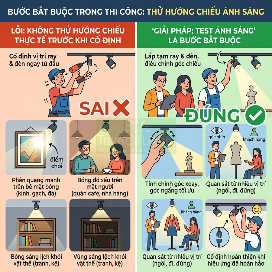 Hướng dẫn lắp đặt và điều chỉnh đèn rọi ray đúng cách để tối ưu hướng chiếu ánh sáng trong nhà
