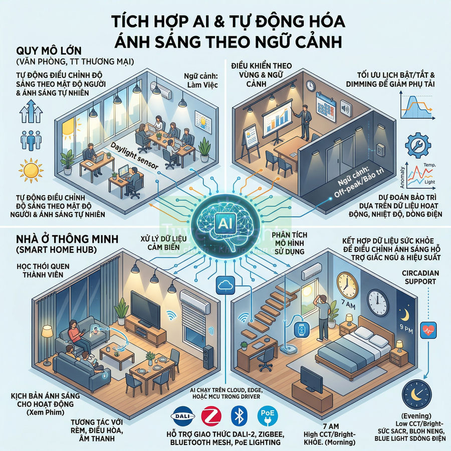 Giải pháp chiếu sáng thông minh dùng AI tự động điều chỉnh ánh sáng cho văn phòng và nhà ở theo ngữ cảnh sử dụng