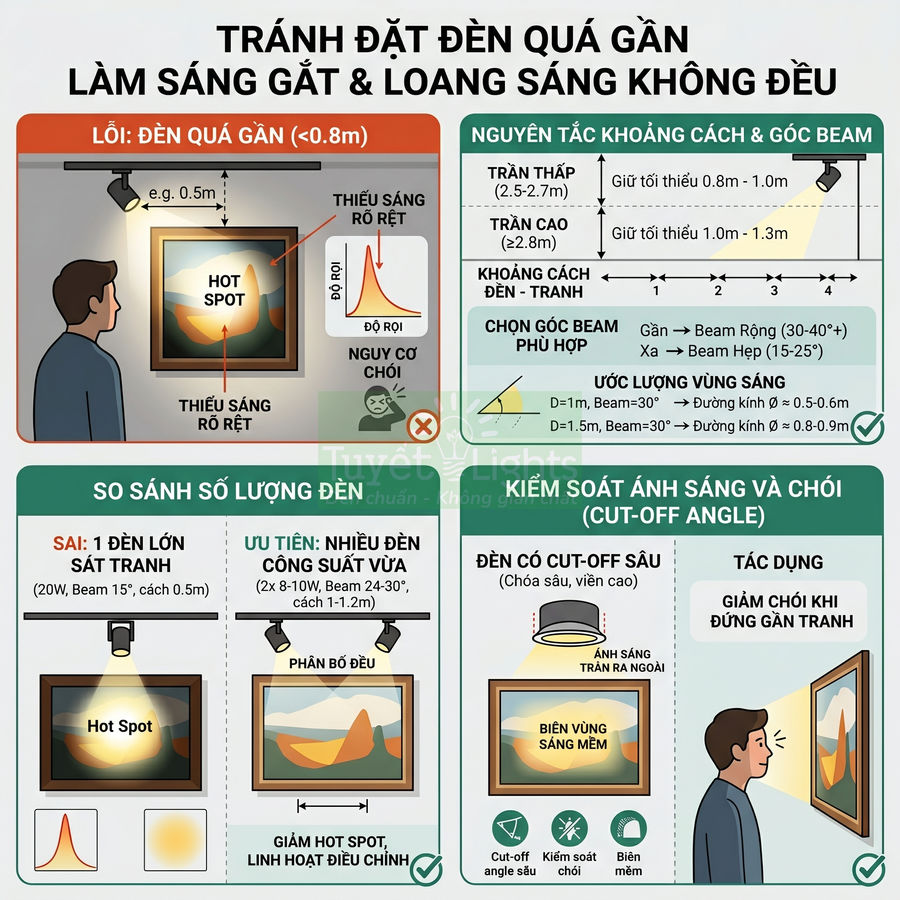 Hướng dẫn lắp đặt đèn chiếu tranh tường đúng khoảng cách và góc chiếu để tránh chói và loang sáng