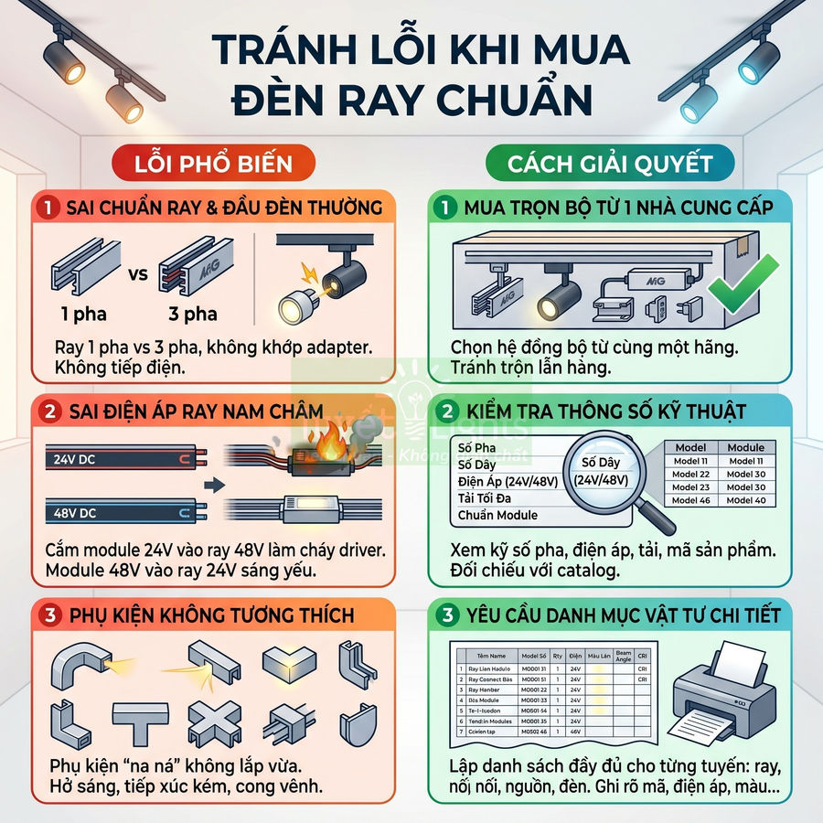 Infographic hướng dẫn tránh lỗi khi mua và lắp đặt đèn ray chiếu sáng trong nhà
