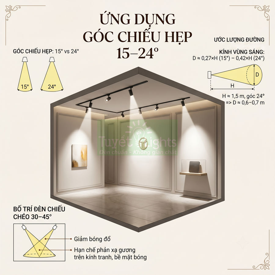 Đèn rọi ray góc chiếu hẹp 15 24 độ chiếu sáng tranh và vật trưng bày trong phòng triển lãm