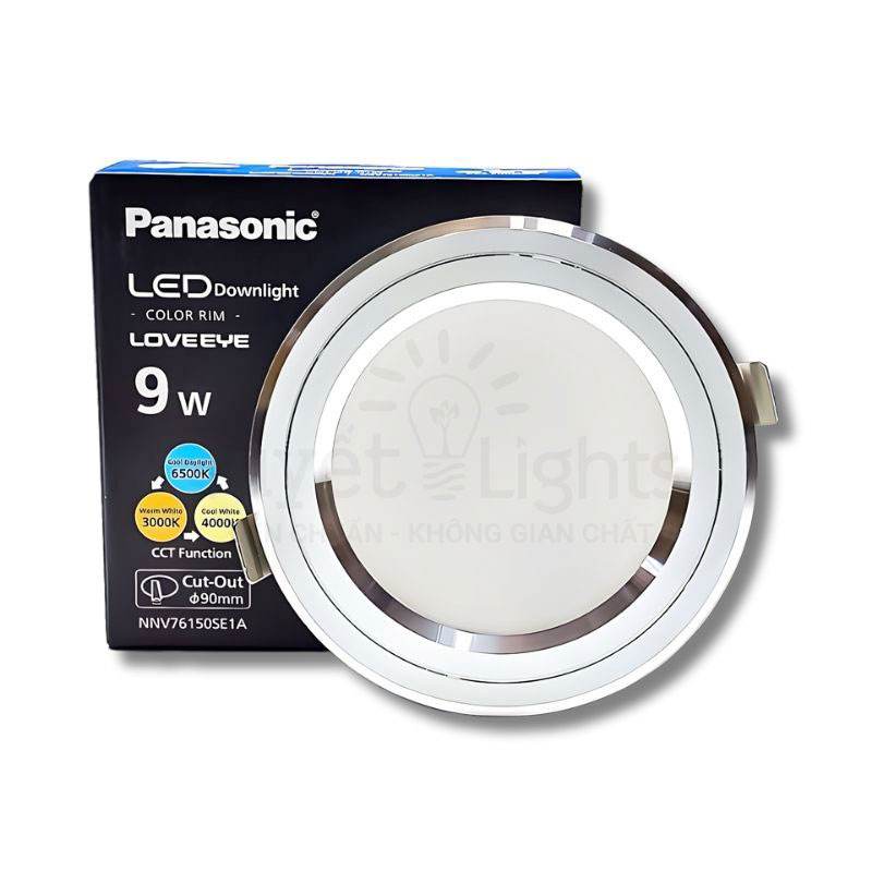 Đèn LED Âm Trần Panasonic Color Rim NNV76150SE1A Viền Bạc 9W | 3 Chế Độ Màu