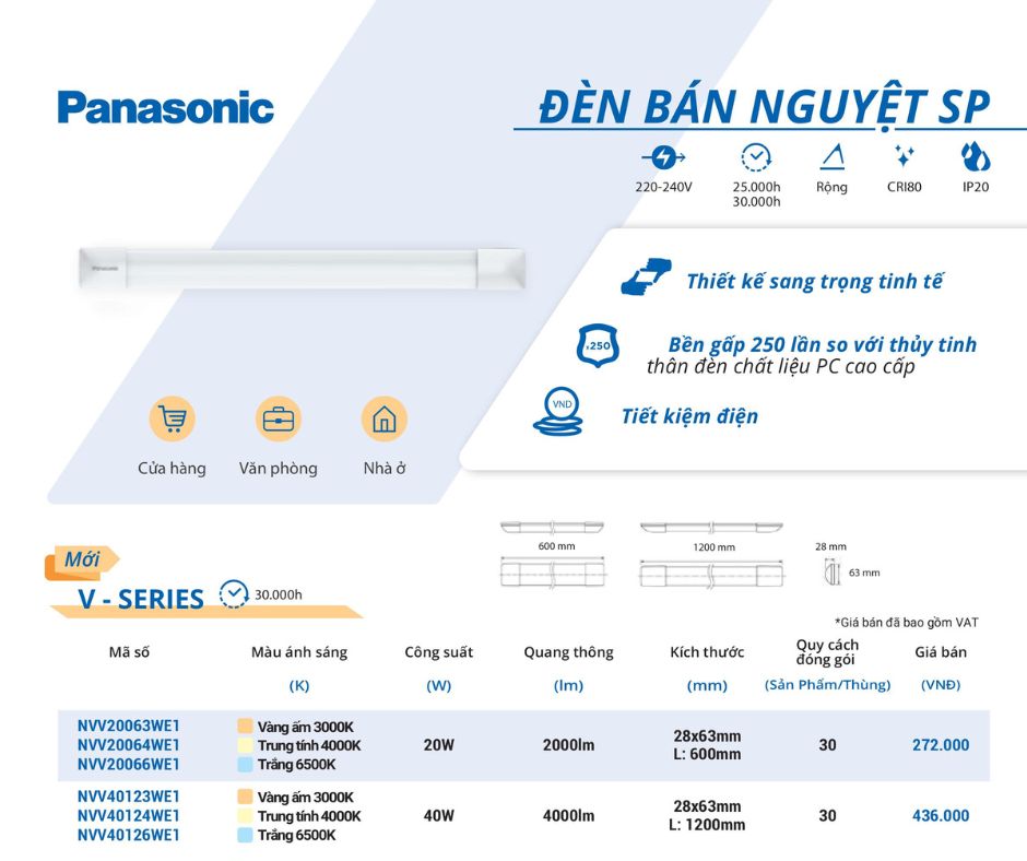 Panasonic - Đèn LED Bán Nguyệt SP 1m2 Panasonic V-Series 40W