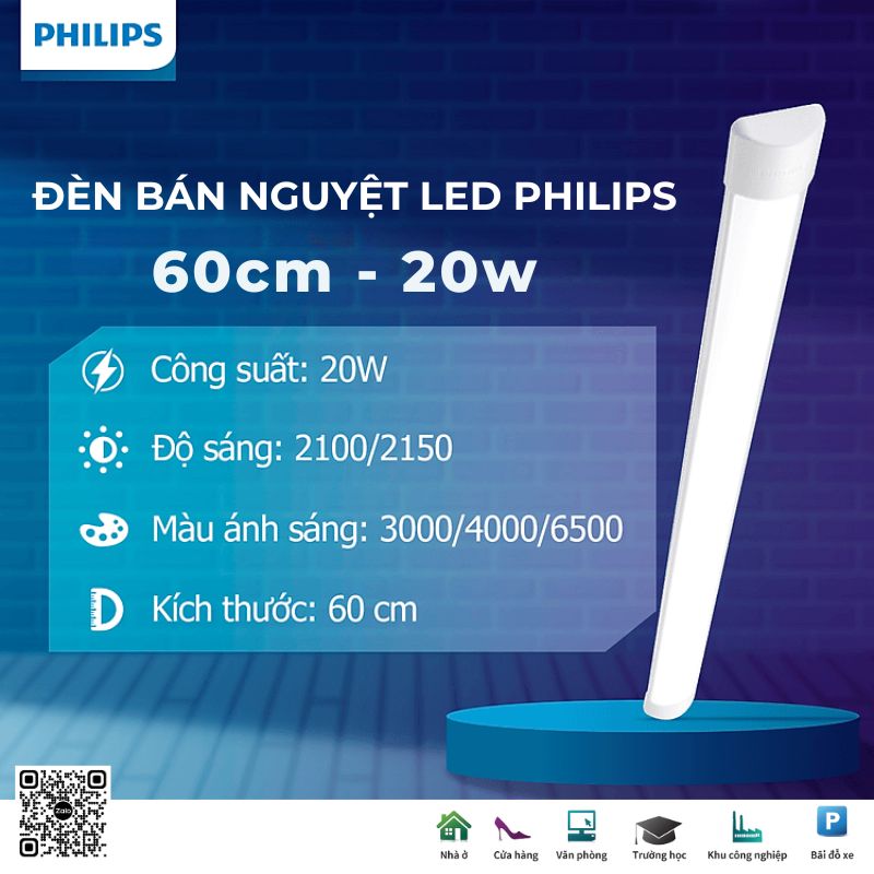 PHILIPS- Bộ Tuýp Liền Máng Bán Nguyệt 60cm BN001C 20W