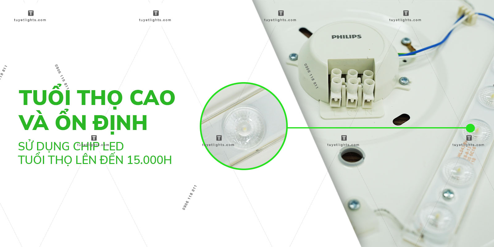 Tuổi thọ cao đến 15.000 giờ