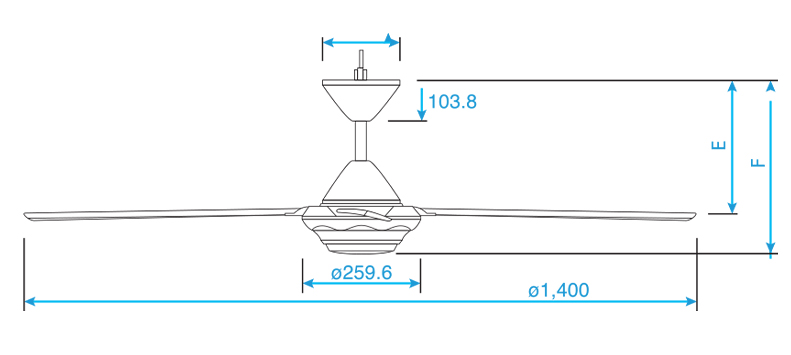 kích thước quạt trần F-56MZG-S/S